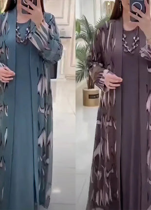 Jalabiya Eid Abayas Dress Set Kaftan Turkey Caftan Robe 2 Piece Kaftan Muslim Women Abaya Party Dresses Ramadan Elegant