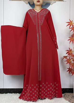 New Muslim Fashion Women Dress Chiffon Diamond Long Sleeves Casual Clothing African Abaya Women Robe Dubai Turkey Islamic Robe
