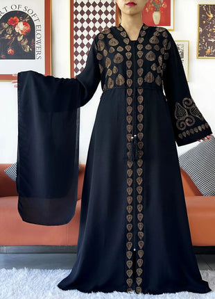 2024 Women Party Dress Chiffon Open Abaya Golden Stones Muslim Women Dress Islamic Clothing Cardigan Abaya Women Muslim Dress