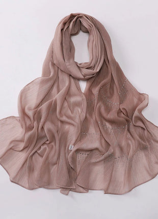 Luxury Rhinestone Chiffon Hijabs Woman Muslim Scarf Shawls Solid Lady Party Shawl Wraps Islamic Turban Female Headscarf Ramadan