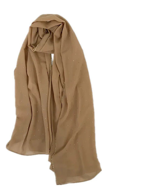 High Quality Rhinestone Chain Pearl Chiffon Long Scarf Hijabs Elegant Dubai Muslim Womens Party Wrapped Turban Shawls Headwear