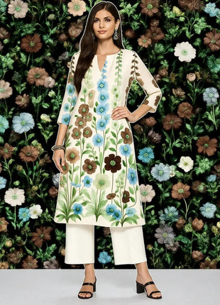 Dress Kurtta Women's Fashionable Straight Tube Casual Bright Flowers Patterns Robe Arabe Robe Traditionnelle Arabe Muslim