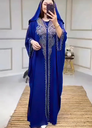 Eid Muslim Dress for Women Hooded Abaya 2 Piece Set Diamond Jalabiya Morocco Party Dresses Dubai Abayas Kaftan Vestido Long Robe