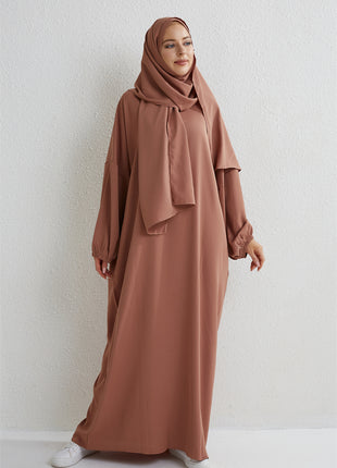 Muslim Abaya Prayer Dress One-piece Hooded Smocking Sleeve Islamic Clothing Women Jilbab Dubai Saudi Black Robe Turkish Modesty