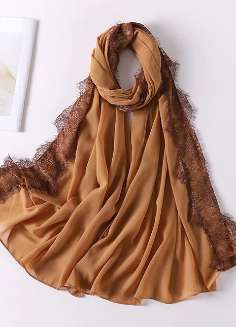 Chiffon Hijab Turban For Muslim Womens Headscarf Lace Shawls Scarf Headwraps Veil Islamic Headband Ramadan