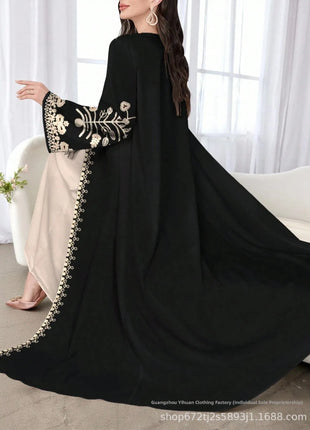 Muslim Women's Long Sleeve Printed Abaya Cardigan Elegant Fashion plus Size Outerwear Polyester Fabric Digital Printing