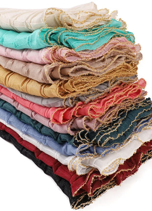 13 Color 80*180cm New Simple Silver Wire Wrinkle Plaid Solid Color Chain Gold Border Scarf Muslim Women Hijab Wrap Ramadan Islam