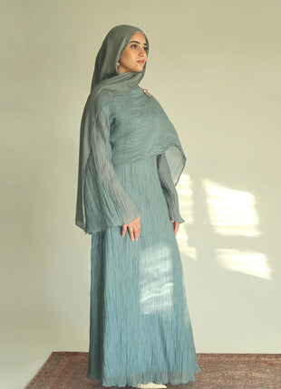 Two Piece Middle East Muslim Cardigan Set for Women Ramadan Eid Dubai Modest Abaya Dress Elegant Islam Solid Turkey Robe Outfit