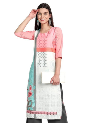 Muslim Women Kurt Casual Dress Slit hem Straight Casual Ethnic Peacock Mandarin Flowers Regular Size 3D Design Suitable