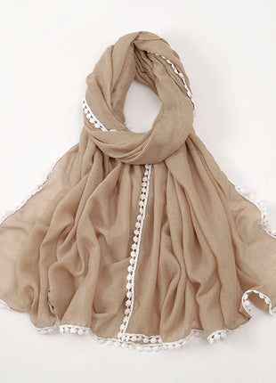 New Cotton Hijab With Lace Muslim Scarf Long Shawls Headscarf Wraps Foulard Echarpe Bufanda Muslim Sjaal Islam Eid Headband