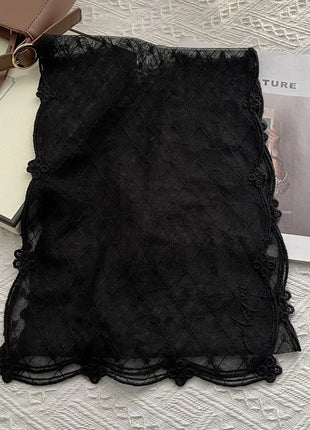 Court Style Embroidery Flower Lace Scarf Long Silk Women's Spring Summer Seaside Vacation Shawl Headscarf