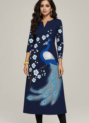 Muslim Dress Kurt Women's Fashionable And Elegant Straight Tube Casual Colorful Floral Pattern Kimono Femmes Musulmane