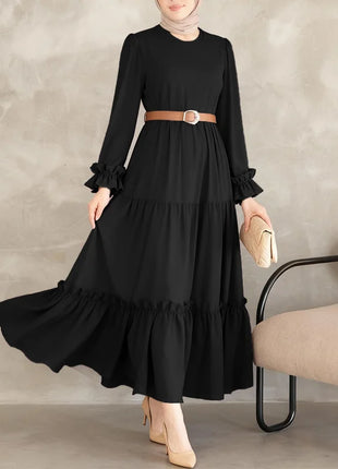 ZANZEA Women 2026 Spring O Neck Long Sleeve Dresses Elegant Muslim Abaya Dress Ramadan Robe Stylish Flounce Maxi Dresses Kaftan