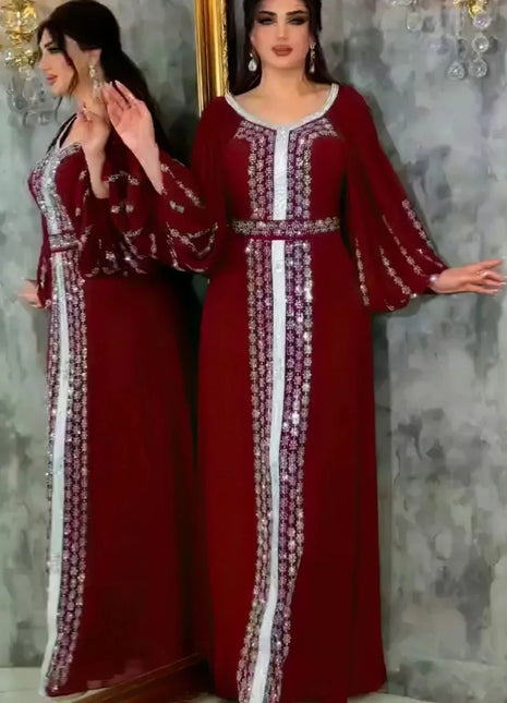 Abaya Muslim Women Party Dresses Chiffon Sequins Jalabiya Ramadan Eid Morocco Islam Sashes Vestidos Arab Long Robe Dubai Kaftan