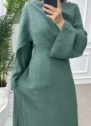 Two Piece Middle East Muslim Cardigan Set for Women Ramadan Eid Dubai Modest Abaya Dress Elegant Islam Solid Turkey Robe Outfit