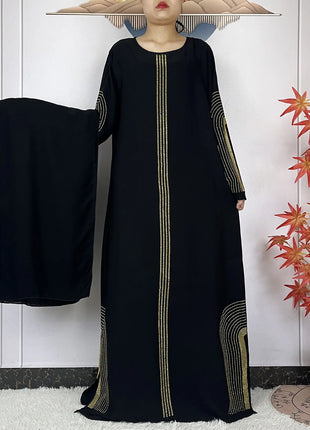 2024 New Muslim Chiffon Abayas For Women Robe Caftan Dubai Islam Clothing African Abaya Long Sleeved Fashion Dress With Turban
