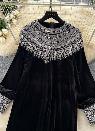 Chic vintage velour long sleeve slim Elegant Fairy korean fashion Boho Sundress women clothing