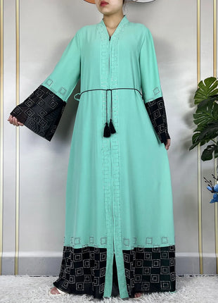 2024 For Women Elegant Dresses Dubai Party Outfits Long Sleeved Chiffon Dashiki Muslim Women Robe Open African Abaya Clothing