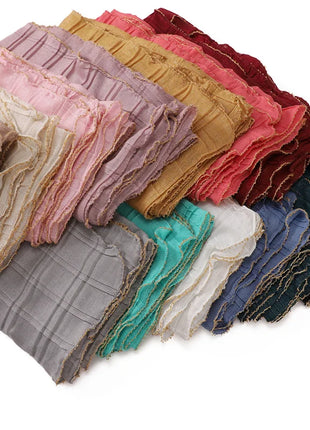 13 Color 80*180cm New Simple Silver Wire Wrinkle Plaid Solid Color Chain Gold Border Scarf Muslim Women Hijab Wrap Ramadan Islam