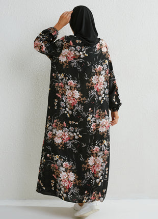 Muslim Dresses Women Maxi Dresses Mujer Vestidoes Female Loose Dresses Full Sleeve Printed Floral Casual Robe Long Dress