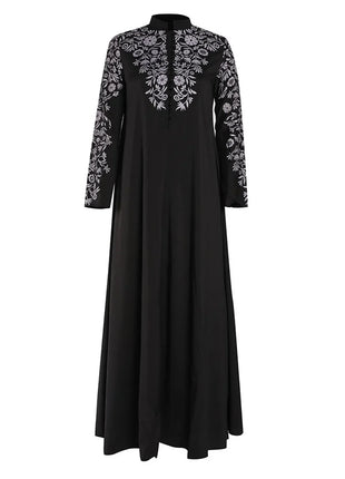Plus Size Muslim Women Kaftan Dress Abaya Ethnic Style Long Sleeve Islamic Clothing Dubai Saudi Black Robe Turkish Modesty S-3XL