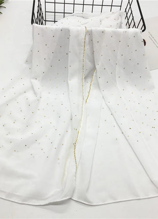 High Quality Rhinestone Chain Pearl Chiffon Long Scarf Hijabs Elegant Dubai Muslim Womens Party Wrapped Turban Shawls Headwear