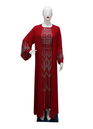 Eid Muslim Party Dress for Women Fake 2 Piece Diamond Ramadan Abaya Belt Flare Sleeve Kaftan Vestidos Largos Dubai Robe Jalabiya