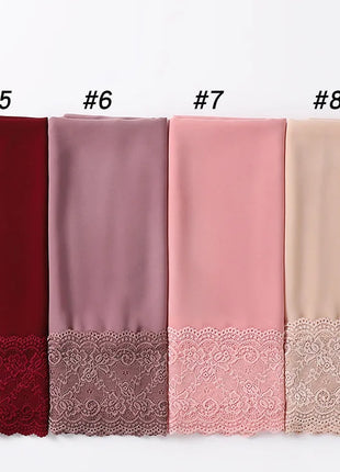 Women Hijabs Muslim Scarf Summer New Pearl Chiffon Lace Solid Color Lady Head Scarf Malaysia Tourism Shawl Turban Wrap Wholesale