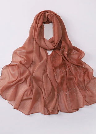 Luxury Rhinestone Chiffon Hijabs Woman Muslim Scarf Shawls Solid Lady Party Shawl Wraps Islamic Turban Female Headscarf Ramadan