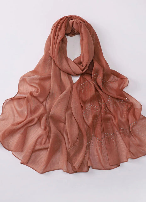 Luxury Rhinestone Chiffon Hijabs Woman Muslim Scarf Shawls Solid Lady Party Shawl Wraps Islamic Turban Female Headscarf Ramadan