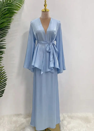 Ramadan Satin Abaya Dubai Turkey Islam Muslim Modest Dress Sets Prayer Clothes For Women Kaftan Robe Femme Musulmane