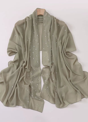 Hot Diamond Pearl Chiffon Hijabs for Women Muslim Fashion Long Shawl Head Wrap for Women Turbans for Women Ramadan Turban Femme