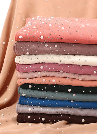 Rhinestone Chiffion Hjab Plain Scarf Tudung Bawal Headscarf Islamic Crystal Hjab Shawls and Wraps Women Muslim Foulard