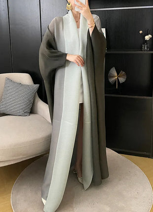 Wind Coat for Women 2024 Autumn New Style Gradient Color, Plus Fat and Enlarged Bat Sleeves, Scarf Style Long Outerwear