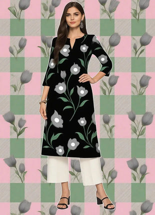Muslim Kurtta Women's Casual Fashion Dress Long Sleeved Straight Tube Casual Ethnic Flower Abaya Musulmane Modest Dress