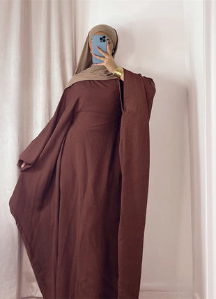Ramadan Eid Soft Crepe Khimar Batwing Abaya Dubai Islam Muslim Modest African Dresses For Women Kaftan Kebaya Robe Femme Musulma