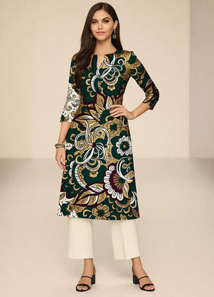 Dress Kurtta Women's Fashionable Straight Tube Casual Bright Flowers Patterns Robe Arabe Robe Traditionnelle Arabe Muslim