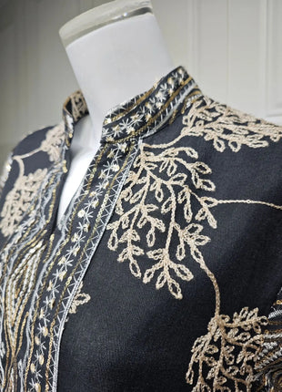 Muslim Women's Black Islamic Embroidered Abaya with Gold Detailing Ideal for Formal Occasions in Middle East like UAE and Saudi