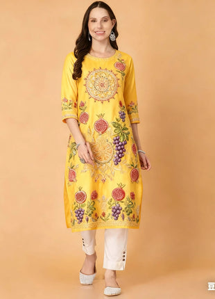 National style Women Kurt Casual Dress Kurtta Straight Casual Ethnic Slit hem 3D Design Suitable Ladies Abito Donna Musulmana