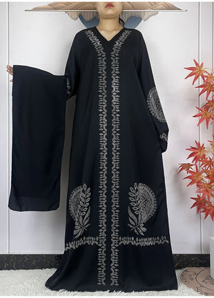 2024 Muslim Sets Women Party Dress Dubai Long Sleeve Diamonds Dashiki Islam Women Chiffon Comfort Fabric African Tradition Abaya