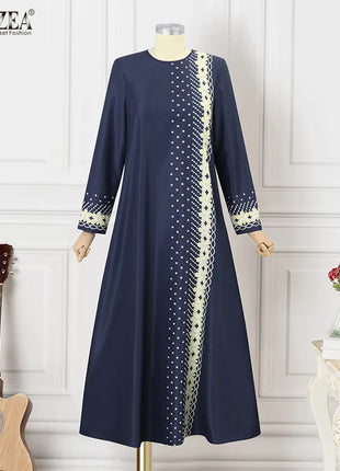 ZANZEA IsIamic Long Vestidos Robe Muslim Hijab Dresses Long Sleeve Maxi Sundress Abayas For Women Elegant Floral Printed Dress