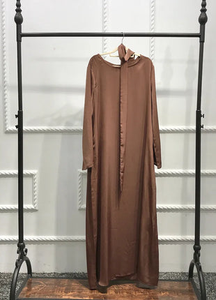 Fashion Sliky Djellaba Muslim Dress Dubai Full Length Flare Sleeved Soft Abaya Dubai Turkey Muslim Islam Robe WY921