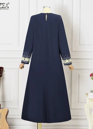 ZANZEA IsIamic Long Vestidos Robe Muslim Hijab Dresses Long Sleeve Maxi Sundress Abayas For Women Elegant Floral Printed Dress