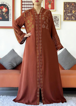 2024 Women Party Dress Chiffon Open Abaya Golden Stones Muslim Women Dress Islamic Clothing Cardigan Abaya Women Muslim Dress