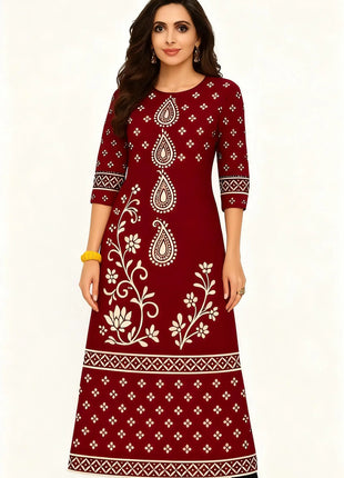 Muslim Dress Kurt Women's Fashionable And Elegant Long Sleeved Straight Tube Casual Round Neck Color Pattern Abaya Luxury
