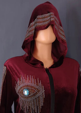 Women's Long-Sleeve Hooded Robe Korean Velvet Rhinestone Dress