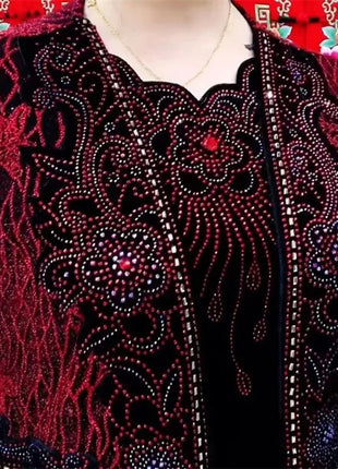 Spring Autumn New Mother's Fake Two piece T-shirts Large Size Embroidered O-Neck Women Shirts High End Hot Diamond Tees Tops