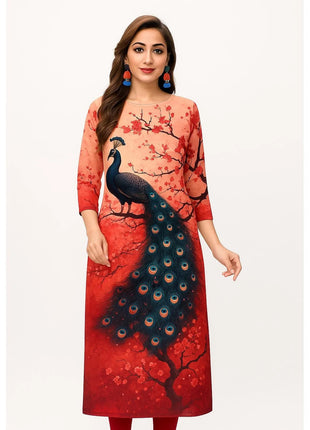 Muslim Dress Kurt Fashionable Elegant National Style Straight Tube Casual Slit Hem Elephant Peacock Pattern Women Dress Abaya