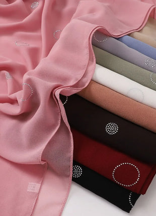 Hot Diamond Pearl Chiffon Hijabs for Women Muslim Fashion Long Shawl Head Wrap for Women Turbans for Women Ramadan Turban Femme