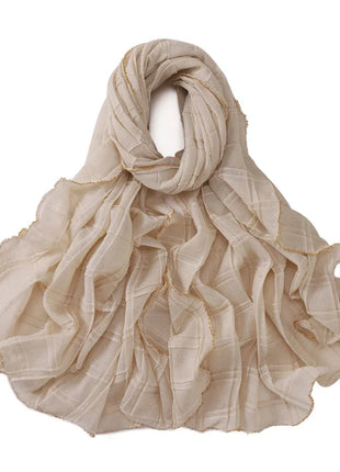 13 Color 80*180cm New Simple Silver Wire Wrinkle Plaid Solid Color Chain Gold Border Scarf Muslim Women Hijab Wrap Ramadan Islam